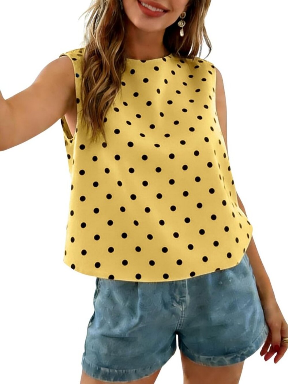 Chic Polka Dot Sleeveless Tank Top - Casual Crewneck Blouse for Women